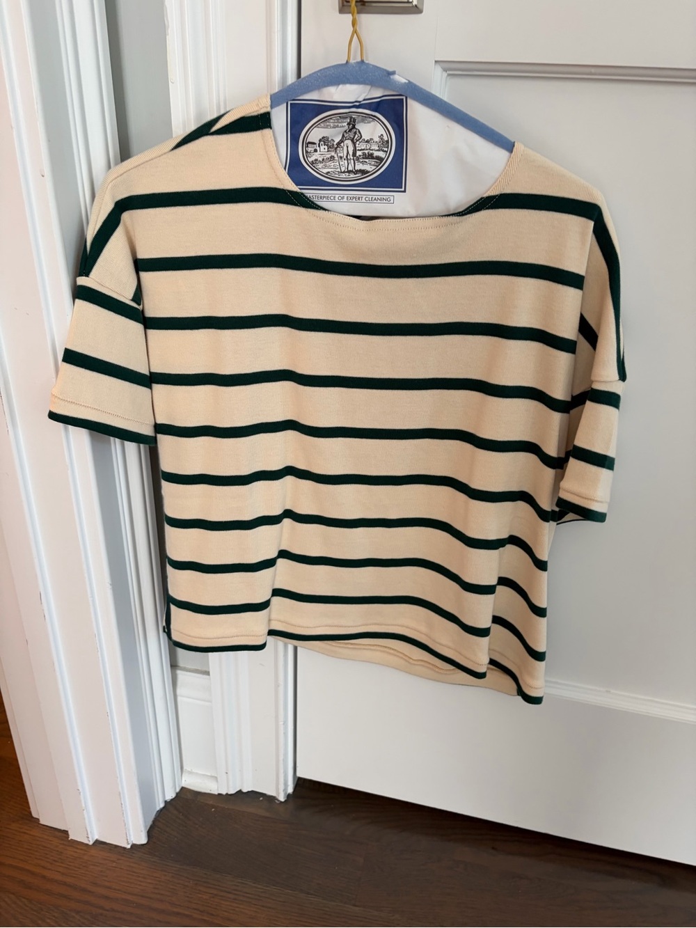 La Ligne Cream Tee with Dark Green Stripes